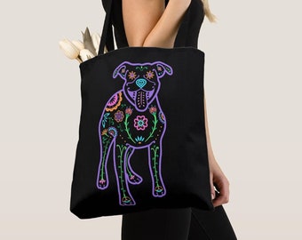 Pit Bull Tote Bag - Color Sugar Skull Pitbull tote bag - Dog Lover Gift - Pit Bull gift