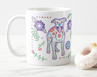 Pit Bull Mug - Color Sugar Skull Pitbull mug - Dog Lover Gift - Pit Bull gift