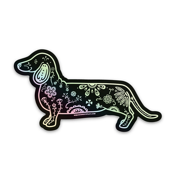 Holographic Dachshund Sticker - 3" dachshund sticker, laptop, mug sticker, dachshund decal - sugar skull lover gift idea - FREE SHIPPING