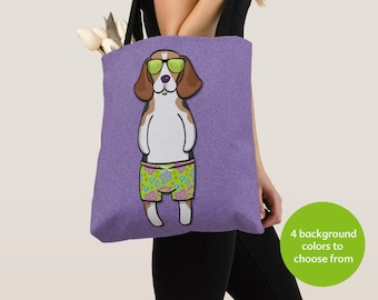 BOY Sunbathing Beagle Tote Bag - Beagles- Beagle Lover Gift -4 BACKGROUND COLORS