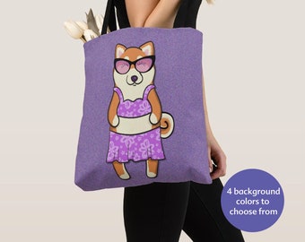 GIRL Shiba Inu Tote Bag - Shiba Inu Lover Gift - Choose Background Color