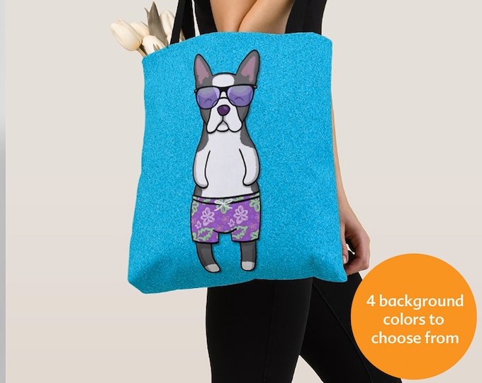 BOY Sunbathing Boston Terrier Tote Bag -Boston Terriers- Boston Terrier Dog Lover Gift-4 BACKGROUND COLORS