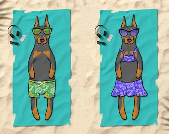 Doberman Beach Towel - Doberman Pinscher Gift - 30" x 60" or 36" x 72" - Gift for Doberman Lovers - Boy or Girl Sunbathing Dobie