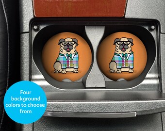 Pug Car Coasters - Set of 2 Pug Sandstone Car Coasters - Unique Pug Gift - Pug