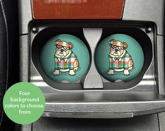 English Bulldog Car Coasters - Set of 2 English Bulldog Sandstone Car Coasters - Unique English Bulldog Gift - English Bulldog