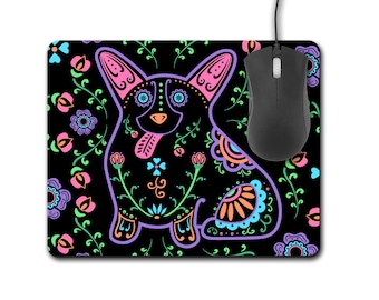 Corgi Mouse Pad - Sugar Skull Corgi Mousepad - Choose color on black  or white on black