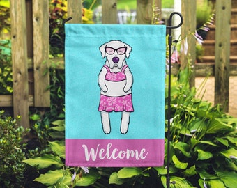 Great Pyrenees Garden Flag (GIRL) - Double Sided -  Unique Great Pyrenees Gift - Pyrenees Dog Gift - GIRL  Great Pyrenees Garden Flag