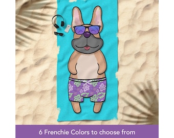 French Bulldog Beach Towel - Boy Frenchie Beach Towel - 30" x 60" or 36" x 72" - Different French Bulldog Colors Available