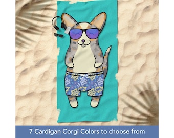 Cardigan Welsh Corgi Beach Towel - Fluff In The Sun - 30" x 60" or 36" x 72" - Different Cardigan Corgi Colors Available