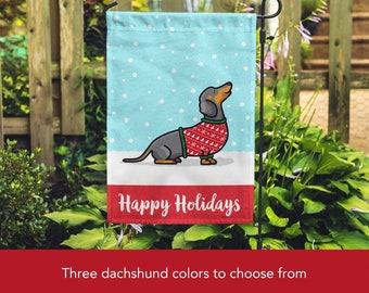 Holiday Dachshund Garden Flag - Double Sided Unique Dachshund Gift - Dachshunds - Holiday Dachshund Garden Flag