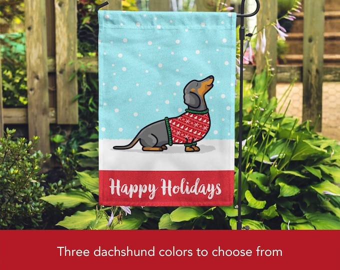 Holiday Dachshund Garden Flag - Double Sided Unique Dachshund Gift - Dachshunds - Holiday Dachshund Garden Flag