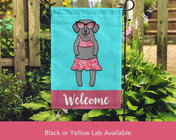 Black or Yellow Lab Garden Flag (GIRL) - Double Sided Unique Labrador Gift -  Labrador Retriever Dog Gift - GIRL Sunbathing Lab Garden Flag
