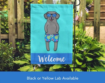 Black or Yellow Lab Garden Flag (BOY) - Double Sided - Unique Labrador Gift -  Labrador Retriever Dog Gift - BOY Sunbathing Lab Garden Flag