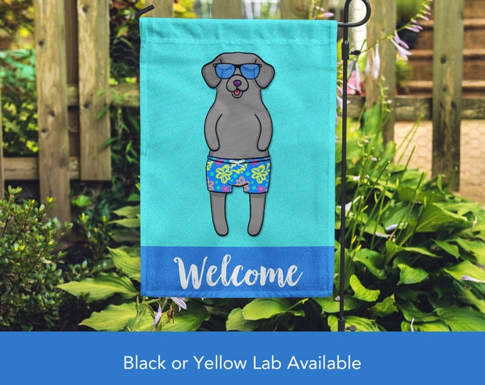 Black or Yellow Lab Garden Flag (BOY) - Double Sided - Unique Labrador Gift -  Labrador Retriever Dog Gift - BOY Sunbathing Lab Garden Flag
