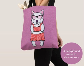 GIRL Sunbathing Westie Tote Bag - Westie - Westie Lover Gifts - 4 BACKGROUND COLORS