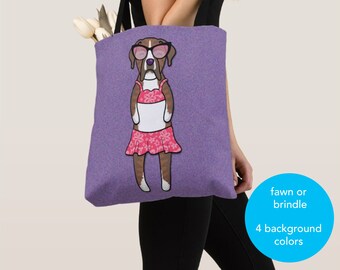 GIRL Sunbathing Boxer Tote Bag (Brindle or Fawn Boxer Available) -Boxers- Boxer Lover Gift -4 BACKGROUND COLORS