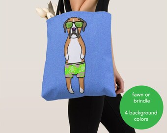 BOY Sunbathing Boxer Tote Bag (Brindle or Fawn Boxer Available) -Boxers- Boxer Lover Gift -4 BACKGROUND COLORS