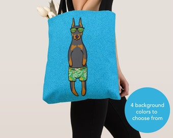 BOY Sunbathing Doberman Tote Bag - Doberman Pincher - Doberman Lover Gifts - 4 BACKGROUND COLORS