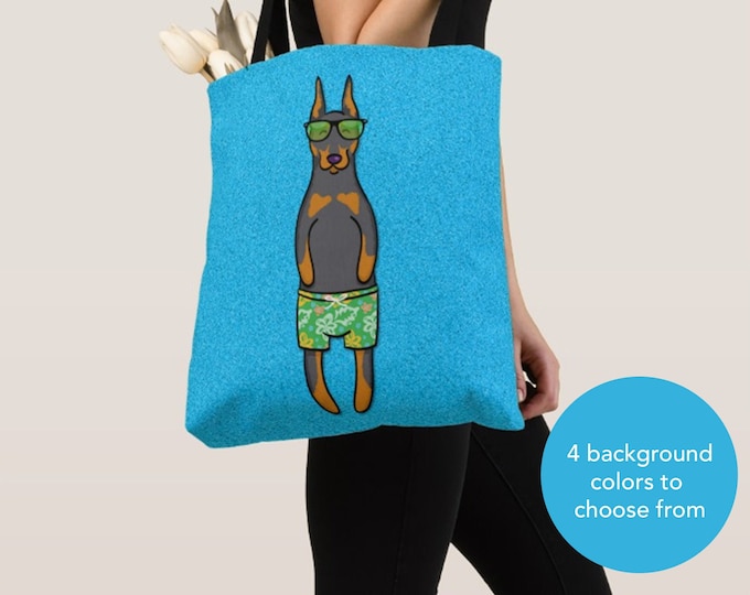 BOY Sunbathing Doberman Tote Bag - Doberman Pincher - Doberman Lover Gifts - 4 BACKGROUND COLORS