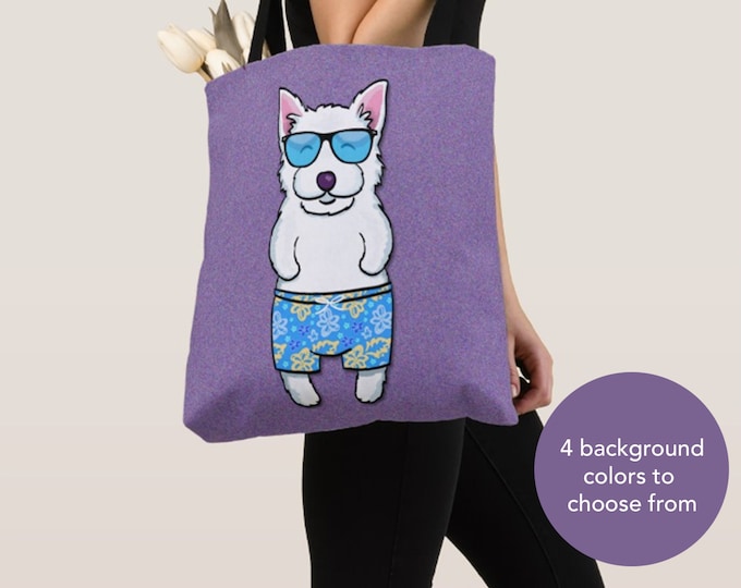 BOY Sunbathing Westie Tote Bag - Westie - Westie Lover Gifts - 4 BACKGROUND COLORS