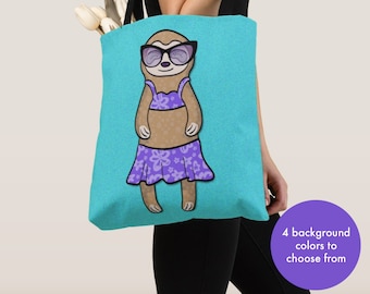 GIRL Sunbathing Sloth Tote Bag - Sloths - Sloth Lover Gift - 4 BACKGROUND COLORS