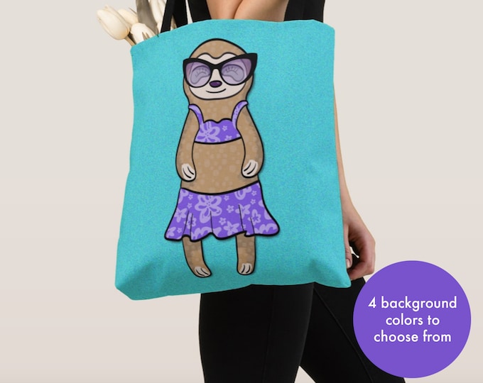 GIRL Sunbathing Sloth Tote Bag - Sloths - Sloth Lover Gift - 4 BACKGROUND COLORS