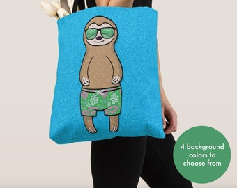 BOY Sunbathing Sloth Tote Bag - Sloths - Sloth Lover Gift - 4 BACKGROUND COLORS