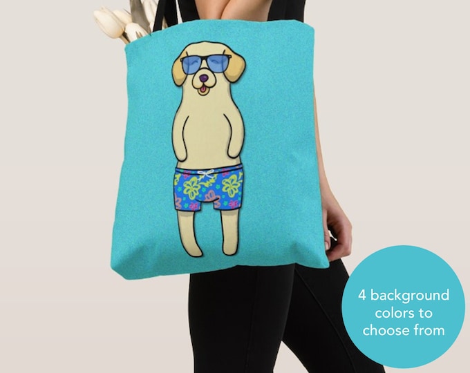 BOY Sunbathing Yellow Lab Tote Bag -Yellow Labrador- Yellow Labrador Lover Gift -4 BACKGROUND COLORS