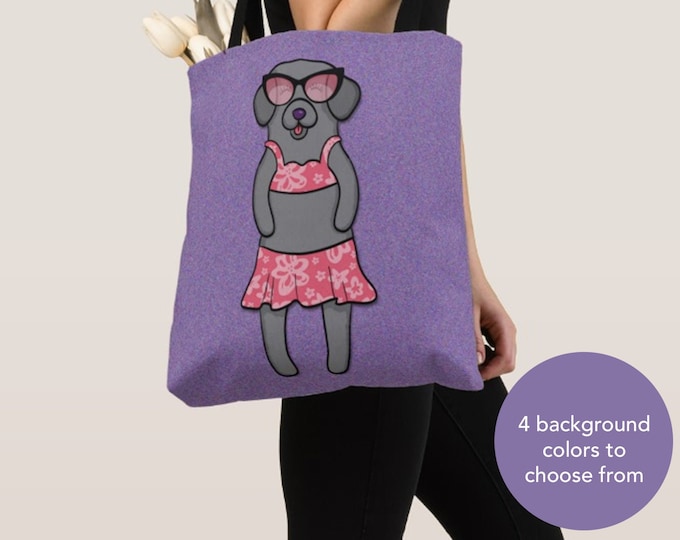 GIRL Sunbathing Black Lab Tote Bag -Black Labrador- Black Labrador Lover Gift -4 BACKGROUND COLORS
