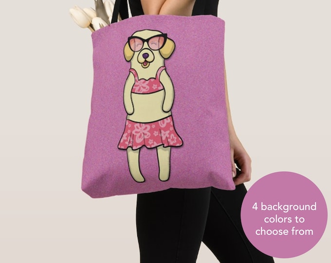GIRL Sunbathing Yellow Lab Tote Bag -Yellow Labrador- Yellow Labrador Lover Gift -4 BACKGROUND COLORS