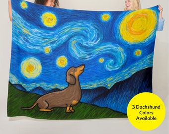 Dachshund Starry Night Blanket - Starry Baroo 50" x 60" or 60" x 80"