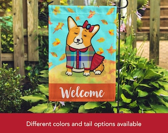 GIRL Corgi Garden Flag - Double Sided Unique Corgi Gift - Pembroke and Cardigan Corgis -  Fall Corgi Garden Flag - Tri Color/Merle Corgis