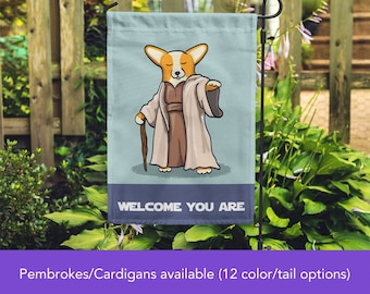 Yoda Corgi Garden Flag - Double Sided Unique Corgi Gift - Pembroke/Cardigan Corgis - Star Wars Corgi  - Tri Color/Merle/Brindle Corgis