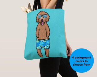 BOY Goldendoodle Tote Bag - Goldendoodle Lover Gift - Choose Background Color - Golden Doodle