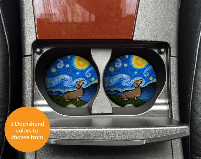 Dachshund Car Coasters - Set of 2 Dachshund Sandstone Car Coasters - Unique Dachshund Gift - Starry Baroo - Weiner Dog Gift