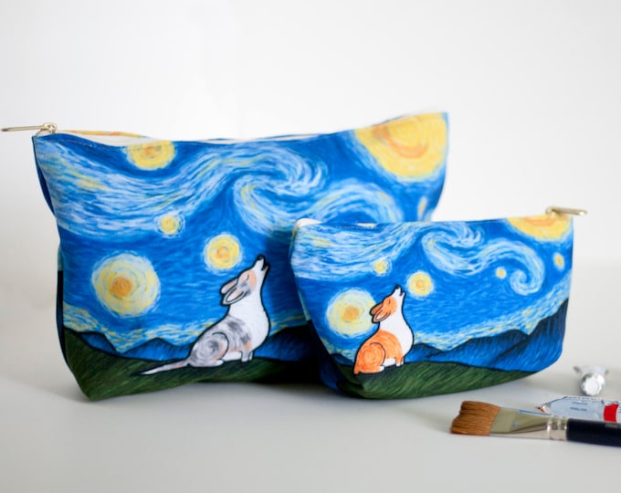 Corgi Pouch Accessory Bag Two Sizes"- "Starry Baroo" Travel Bag/Makeup Bag - Different Corgi colors to choose from (Pembroke & Cardigan)