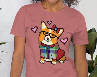 Red / white Pembroke corgi Short-Sleeve Unisex T-Shirt - Girl Corgeek shirt