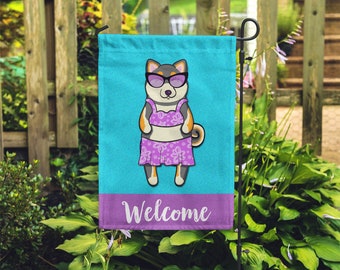 Black and Tan Shiba Inu Garden Flag (GIRL) - Double Sided Unique Shiba Inu Gift - GIRL Sunbathing Shiba Inu Garden Flag