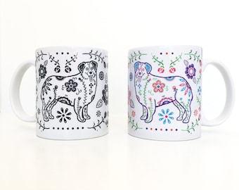 Sugar Skull Aussie Mug - Australian Shepherd Coffee Mug - Dia de los muertos - Dia de los Aussies -  Australian Shepherd Mug