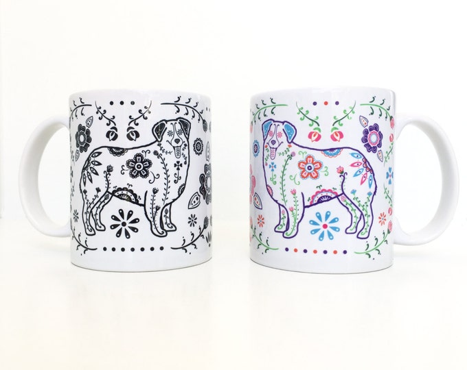 Sugar Skull Aussie Mug - Australian Shepherd Coffee Mug - Dia de los muertos - Dia de los Aussies -  Australian Shepherd Mug