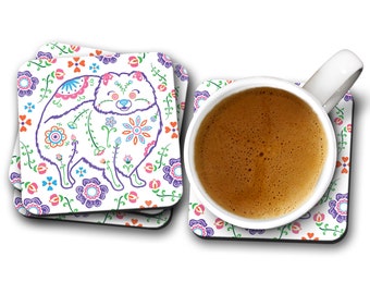 Sugar Skull Pomeranian Coasters - Set of 4 - Dia de los Pomeranian -  Pomeranian Coasters - Day of the Dead - Dia de los Muertos