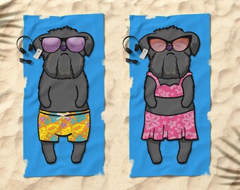 Black Brussels Griffon Beach Towel - Brussels Griffon Gift - 30" x 60" or 36" x 72" - Boy or Girl Sunbathing Brussels Griffon