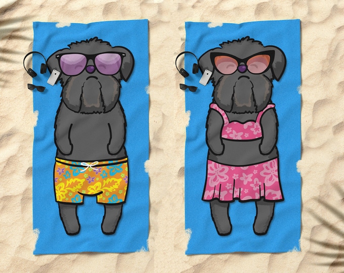 Black Brussels Griffon Beach Towel - Brussels Griffon Gift - 30" x 60" or 36" x 72" - Boy or Girl Sunbathing Brussels Griffon