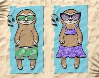 Sloth Beach Towel - Sloth Gifts - 30" x 60" or 36" x 72" - Gift for Sloth Lovers - Boy or Girl Sunbathing Sloth