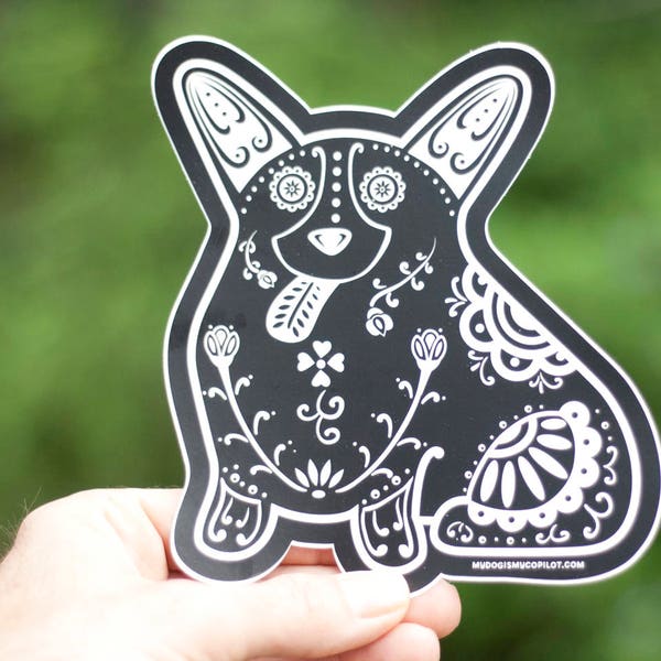 Corgi Decal - Sugar Skull Corgi Decal - Corgi Sticker - Corgi Bumper Sticker - Corgi Laptop Sticker - Corgi Car Decal | Corgi Gift Idea