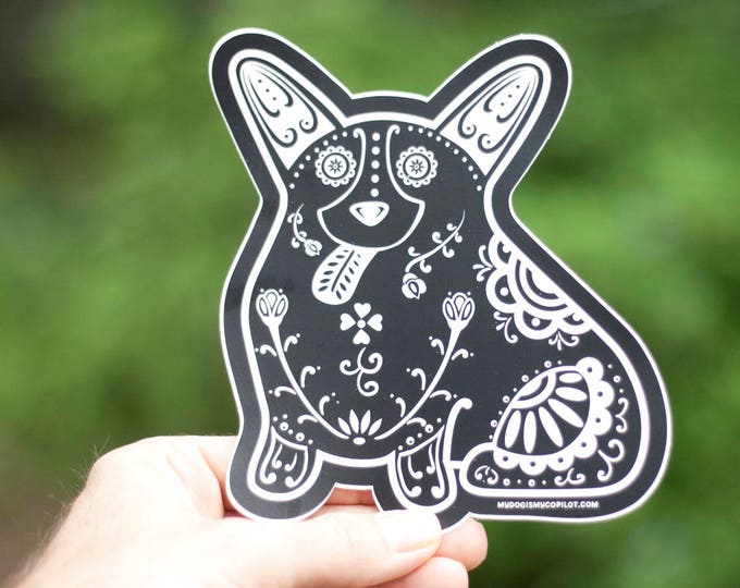 Corgi Decal - Sugar Skull Corgi Decal - Corgi Sticker - Corgi Bumper Sticker - Corgi Laptop Sticker - Corgi Car Decal | Corgi Gift Idea
