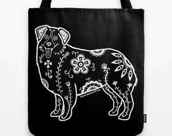 Sugar Skull Australian Shepherd Tote Bag - Dia de los Muertos - Dia de los Aussies - Australian Shepherd Tote Bag - Pet Lover Gift