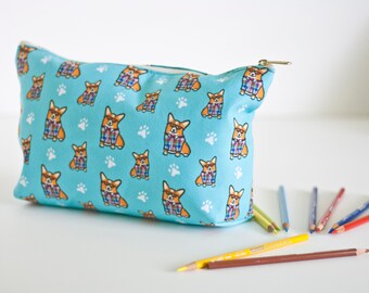 Large Corgi Pouch Accessory Bag 12.5 x 7"- "Corgeek" Travel Bag/Makeup Bag - Different Corgi colors to choose from (Pembroke & Cardigan)