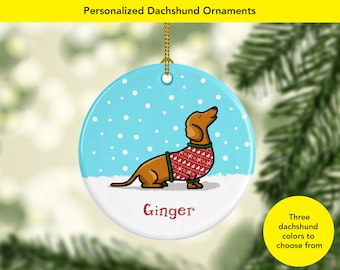 Personalized Dachshund Ornament - Available in three different dachshund colors - Ugly Sweater Dachshund Ornament - Personalized