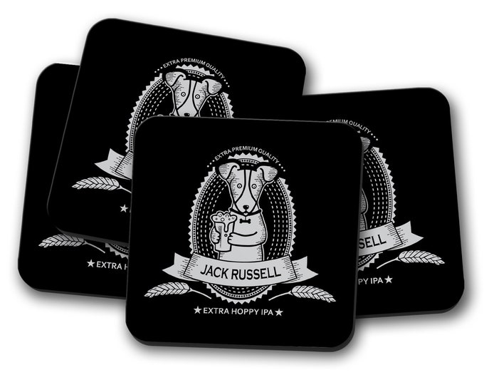 Jack Russel Beer Label Coasters - Set of 4